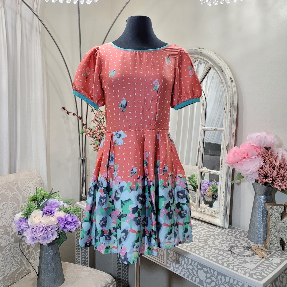 💋2 for $49 • GUD VINTAGE PUFF SLEEVES FIT AND FLARE DRESS - Picture 1 of 6
